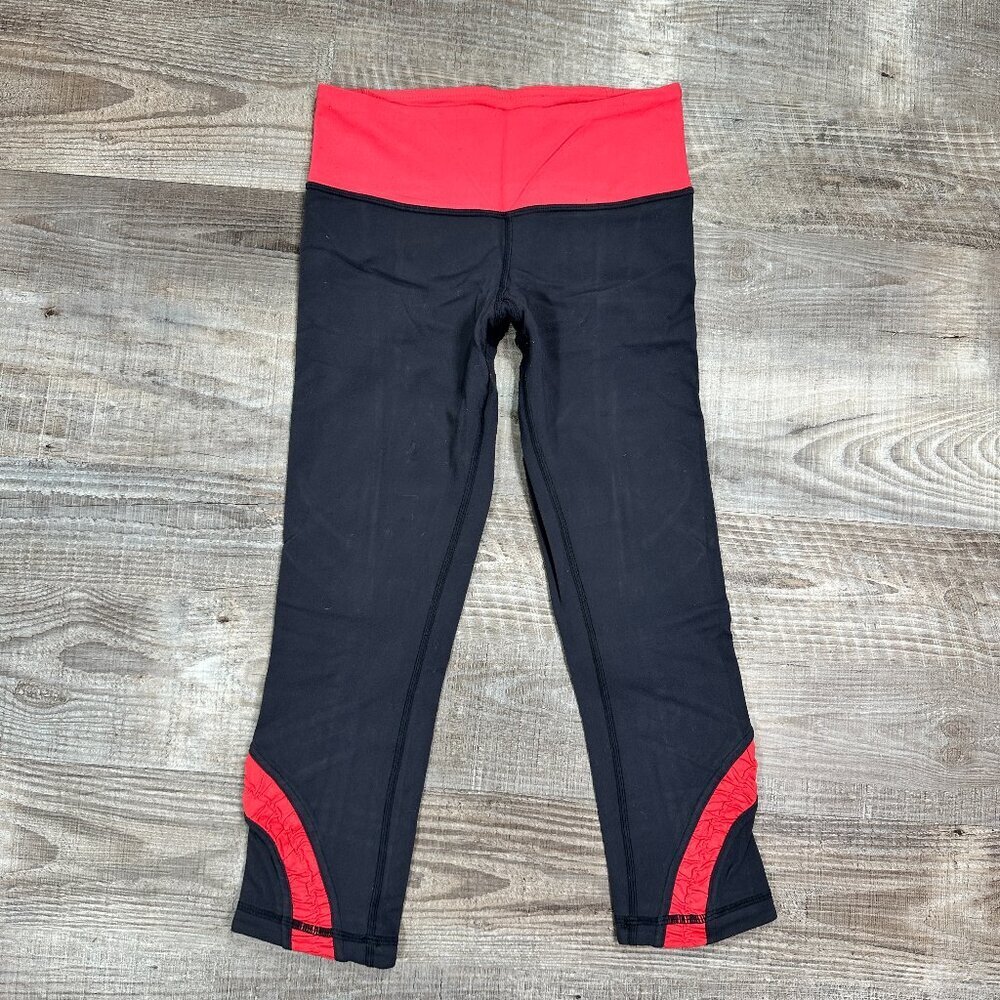 Lululemon Run Inspire Gray Pink Cropped Yoga Leggings Pants Size 4